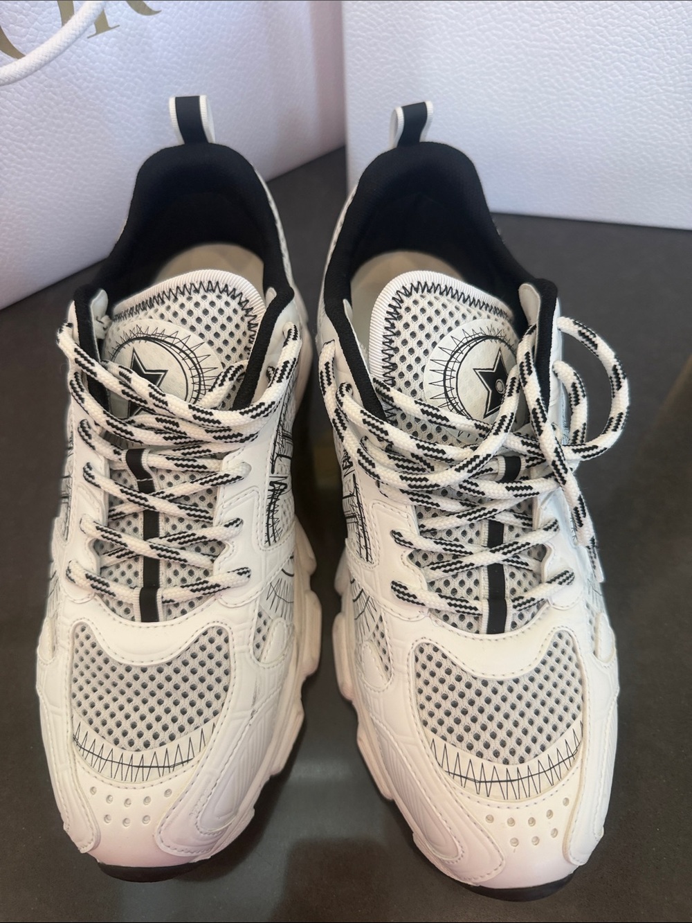 Dior White and Black Chunky Athletic Sneakers - Picture 2 of 3